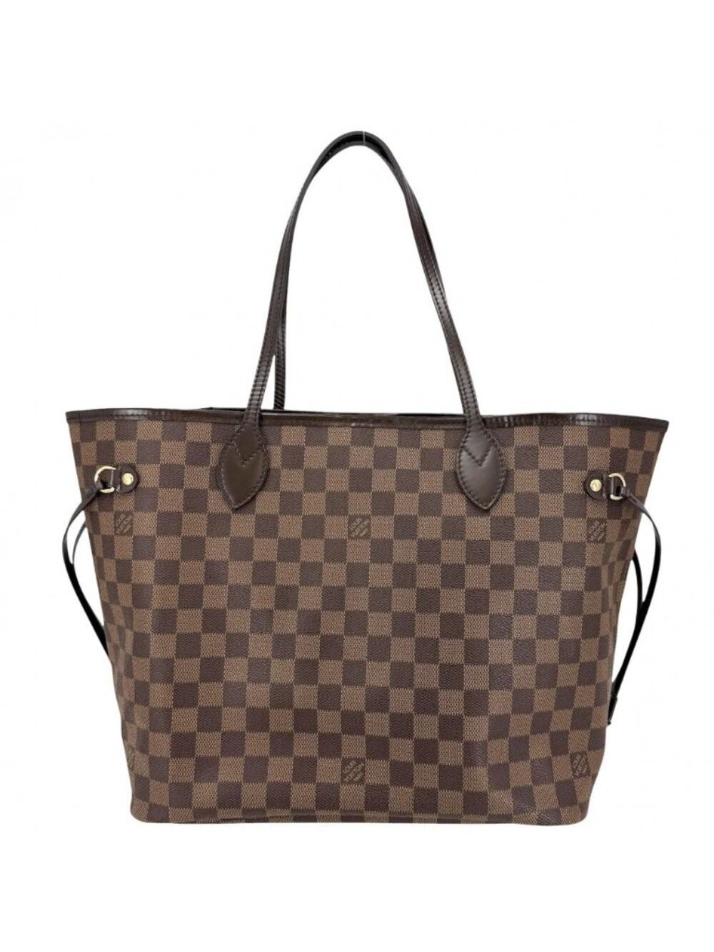 Louis Vuitton Tote Neverfull MM Handbag Shoulder Damier Canvas Brown Gold